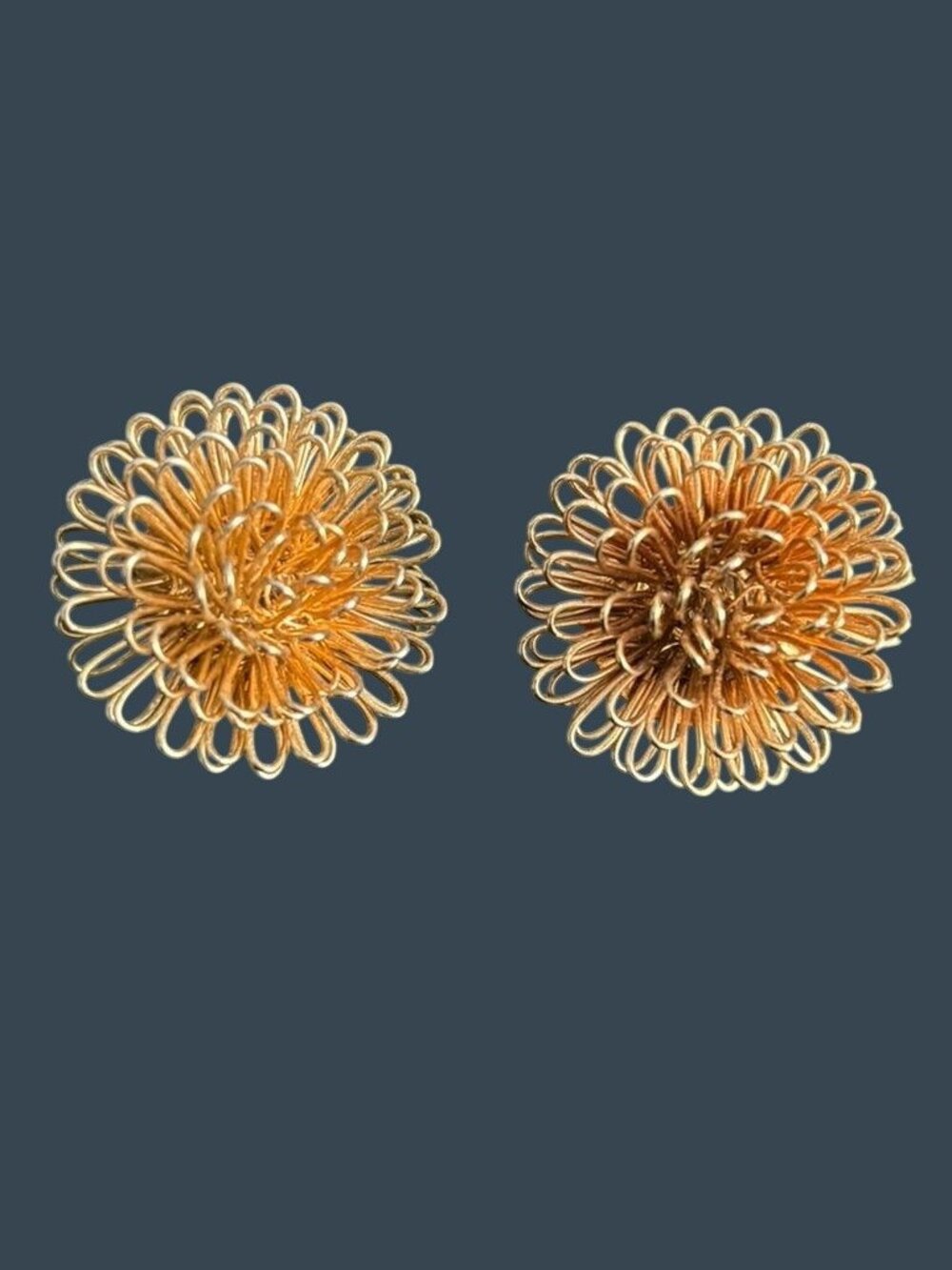 Vintage Gold-Tone Post Earrings Art Deco Atomic Cosmic Burst Flower Pierced Ears